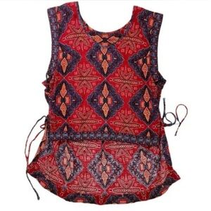 Free People Boho Dalia Dreams Side Tie Crimson Batik Paisley High Low Top